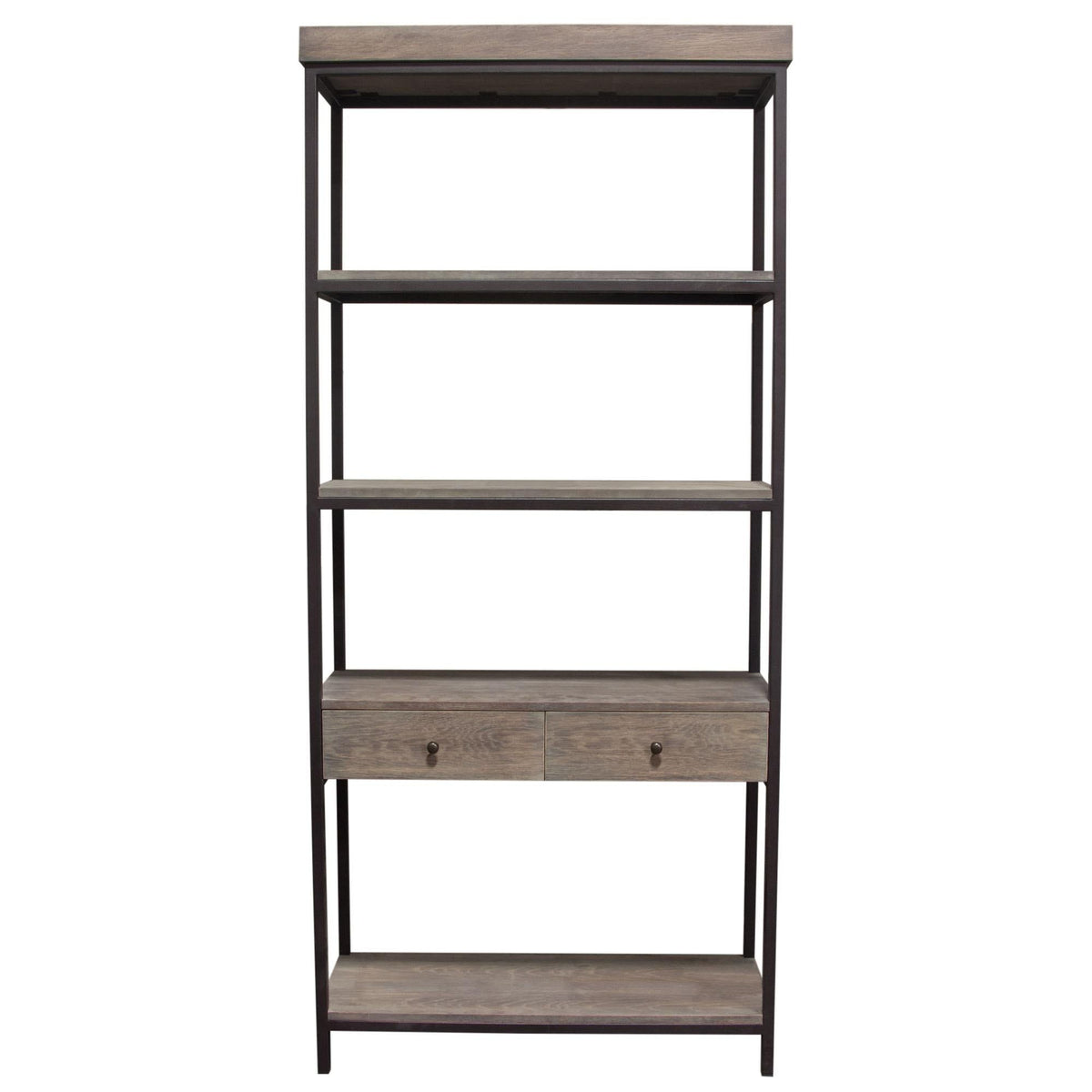 Sequoia 87" 2-Drawered Shelf Unit in Grey Oak Finish with Iron Frame by Diamond Sofa