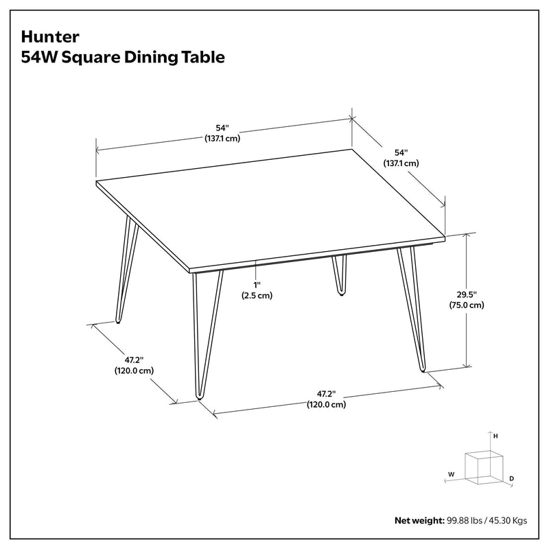 Square Hunter dining table by Simpli-Home, showcasing a modern wooden tabletop with sturdy legs in a contemporary design.