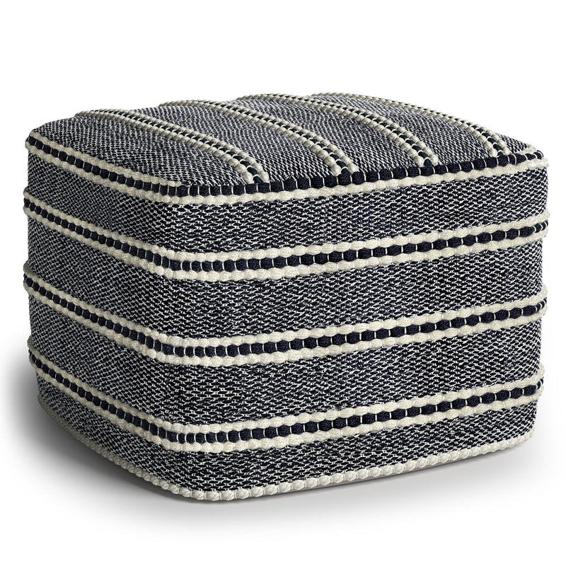 Corrie - Square Outdoor / Indoor Pouf - Navy / White - R&R Furniture Gallery (Fountain Valley, CA)