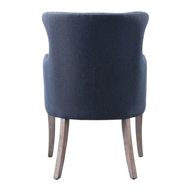 Blue Yareena wingback chair by Uttermost featuring plush upholstered fabric and classic wingback design.