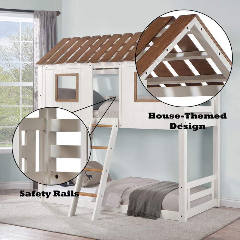 Inara - Twin Over Twin Bunk Bed - White & Rustic Oak - R&R Furniture Gallery (Fountain Valley, CA)