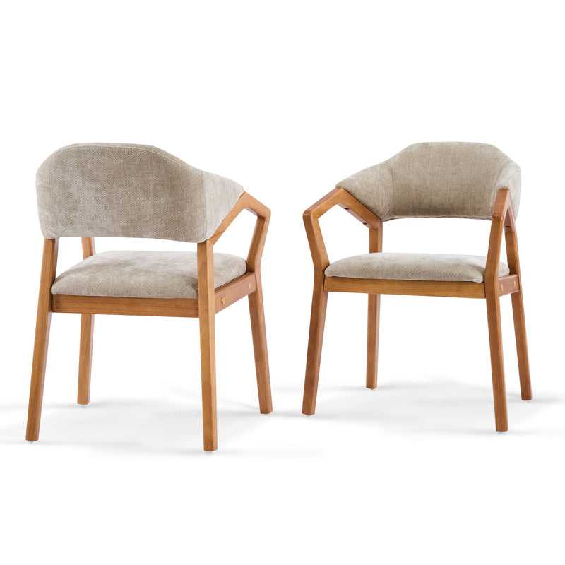 Indoor Upholstered Dining Chair (Set of 2) With Sturdy Frame And Ergonomic Curved Backrest - Oatmeal / Teak - R&R Furniture Gallery (Fountain Valley, CA)