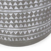 White cylindrical outdoor side table by Noble House, featuring a sleek design ideal for patio or garden spaces.
