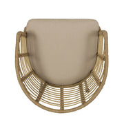 Noble House Randy modern wicker arm chair with water-resistant beige cushions, brown wicker frame, stylish outdoor seating.