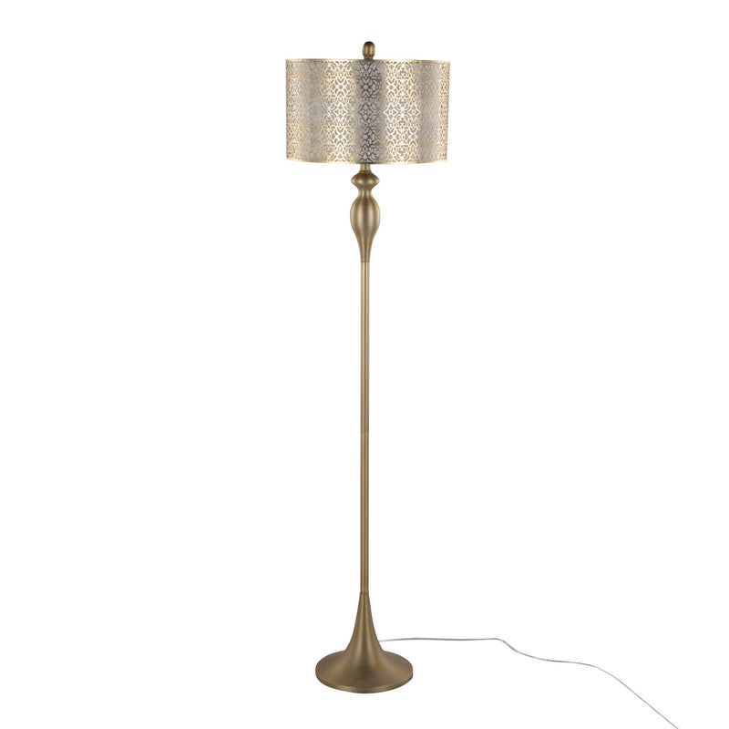 Lumi Source Ashland contemporary floor lamp with laser-cut metal shade, black finish, and modern design for living room or office.