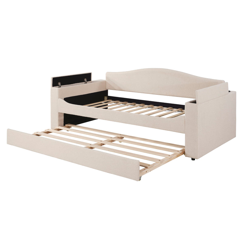 Upholstered Daybed With Storage Armrests, Trundle And Latest Integrated tooth Audio System - R&R Furniture Gallery (Fountain Valley, CA)