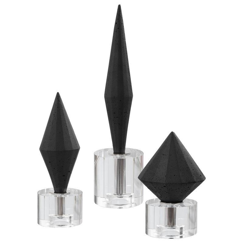 Set of three Alize Sculptures by Uttermost featuring modern abstract figurines in neutral tones, decorative home accents.