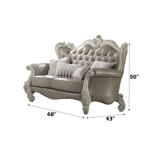 Versailles - Loveseat With 4 Pillows - Vintage Gray Synthetic Leather & Bone White - R&R Furniture Gallery (Fountain Valley, CA)