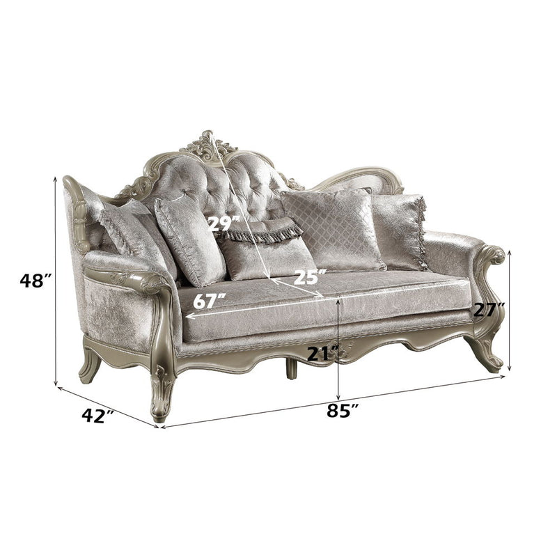 Libertee - Sofa With 5 Pillows - Beige Fabric & Champagne - R&R Furniture Gallery (Fountain Valley, CA)