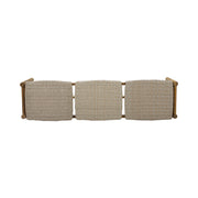 Noble House Cambria 3-seater teak bench with sleek wooden design and sturdy legs, ideal for outdoor or indoor seating.