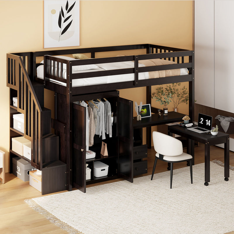 Loft Bed With Stairs, Bookshelf, Drawers, Desk & Wardrobe, Space Saving Multifunctional Furniture - R&R Furniture Gallery (Fountain Valley, CA)