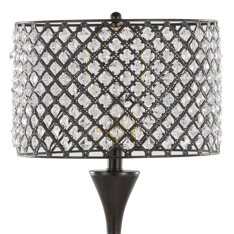 Contemporary Topaz table lamp by Lumi Source featuring a sleek, modern design with a textured blue ceramic base and white fabric shade.