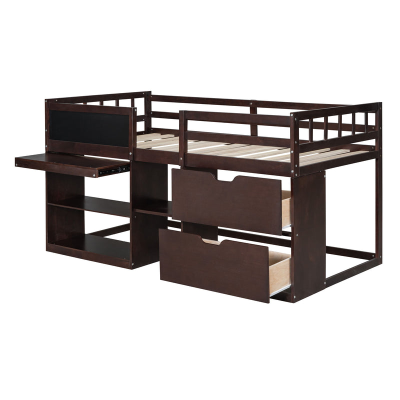 Low Loft Bed With Rolling Desk, Shelf And Drawers - R&R Furniture Gallery (Fountain Valley, CA)