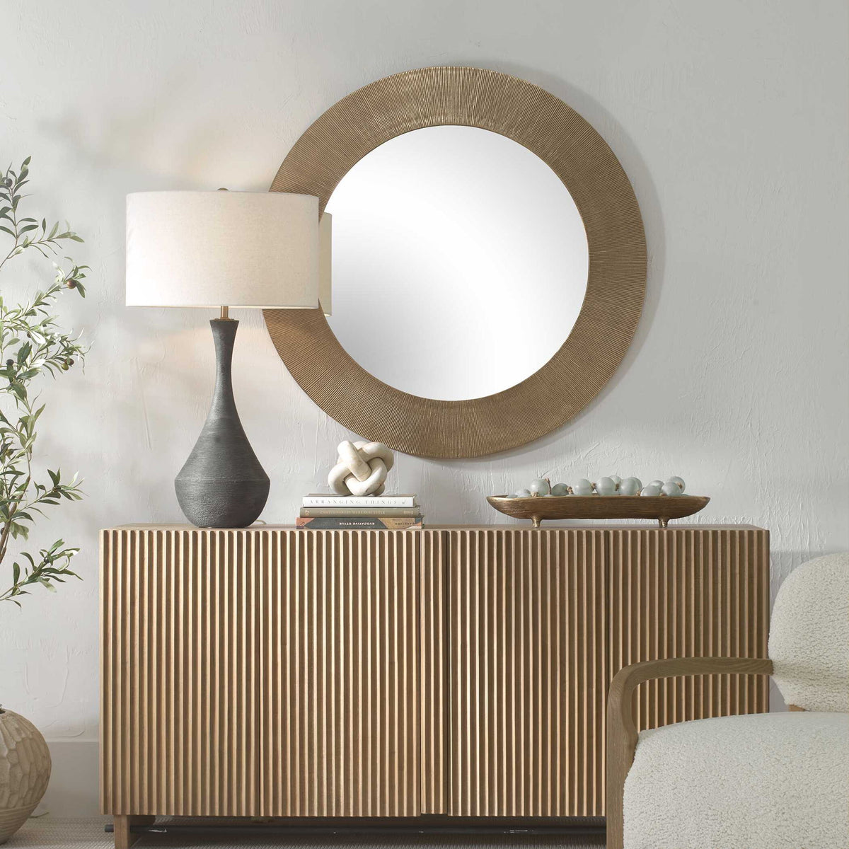 Tano - Round Mirror - Antique Brass