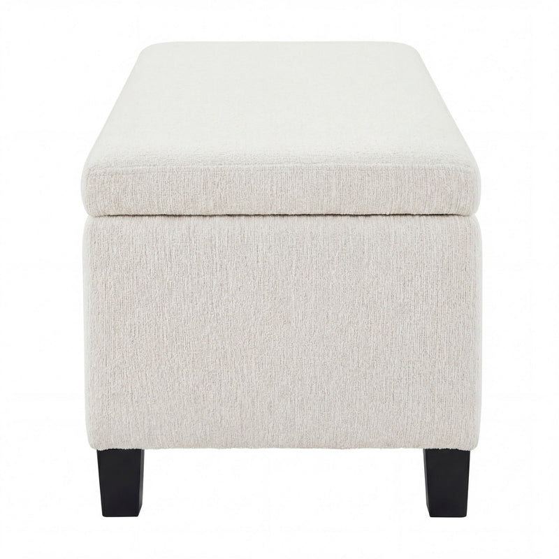 Noble House upholstered storage ottoman bench with cushioned top and wooden legs, functional and stylish home furniture piece.