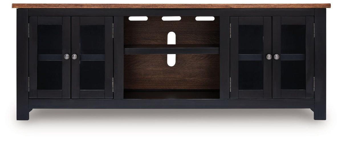 Wildenauer - XL TV Stand With Fireplace Option - Brown / Black - R&R Furniture Gallery (Fountain Valley, CA)