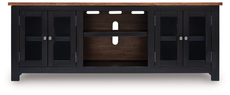 Wildenauer - XL TV Stand With Fireplace Option - Brown / Black - R&R Furniture Gallery (Fountain Valley, CA)