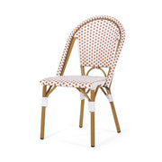 Set of two outdoor rattan and aluminum French bistro chairs by Noble House, featuring woven rattan seats and sleek metal frames.