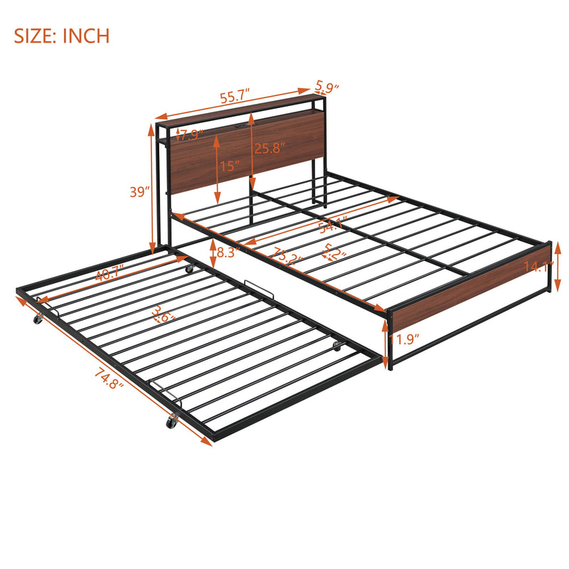 Platform Bed Frame With Trundle, USB Ports And Slat Support, No Box Spring Needed - R&R Furniture Gallery (Fountain Valley, CA)