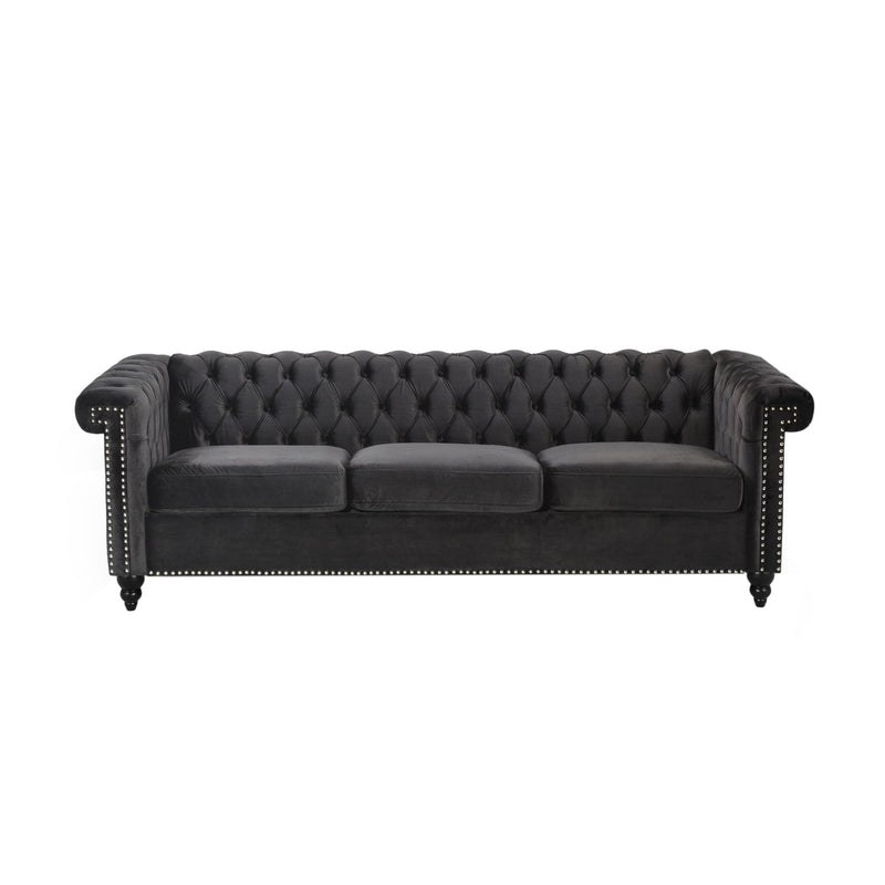 Noble House Chesterfield style 3-seater sofa with deep button tufting and elegant stationary design in a classic upholstery.