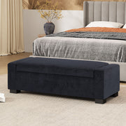 Noble House textured fabric ottoman bench with hinged lid, cushioned top and wooden legs, ideal for living room or entryway.