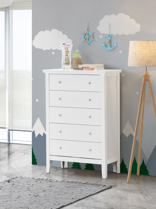 Glory Furniture Primo accent chest with wooden finish, featuring storage drawers and decorative hardware.