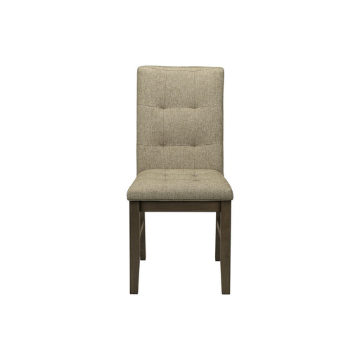 Set of two 8th Street brown dining chairs with wooden legs, featuring a comfortable padded seat and stylish design.