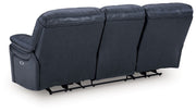 Leesworth - 3 Pc. - Power Reclining Sofa, Power Reclining Loveseat, Power Rocker Recliner - Ocean - R&R Furniture Gallery (Fountain Valley, CA)