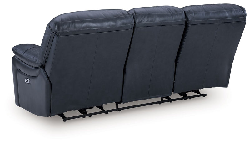 Leesworth - 3 Pc. - Power Reclining Sofa, Power Reclining Loveseat, Power Rocker Recliner - Ocean - R&R Furniture Gallery (Fountain Valley, CA)