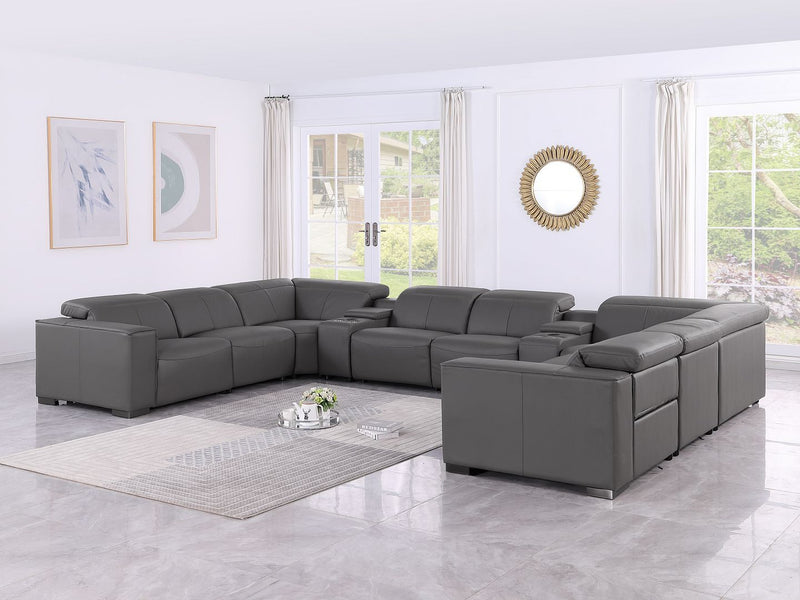 1208 - 10 Piece U Shaped Leather Sectional With 4 Power Recliners & Power Headrest - R&R Furniture Gallery (Fountain Valley, CA)