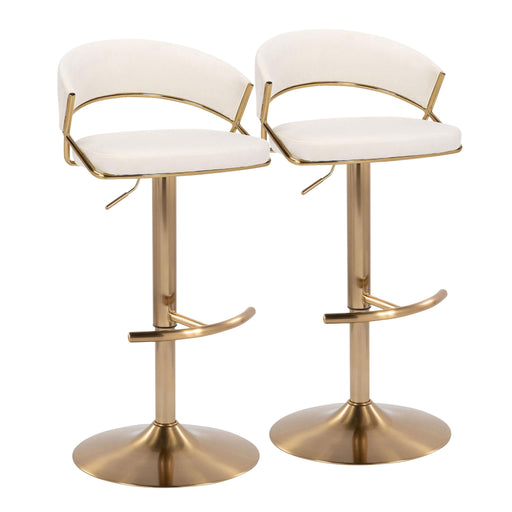 Lumi Source Jie contemporary adjustable barstools with swivel, rounded T footrest, set of two, featuring modern design and wooden finish.