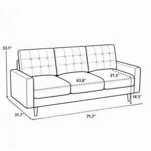3 Seat Sofa Couch With Tufted Back Upholstered Couch For Living Room