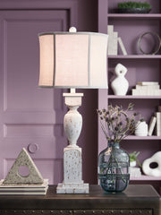 Signature Design by Ashley Madsbrook Poly Floor Lamp with a sleek modern base and a tall fabric lampshade.