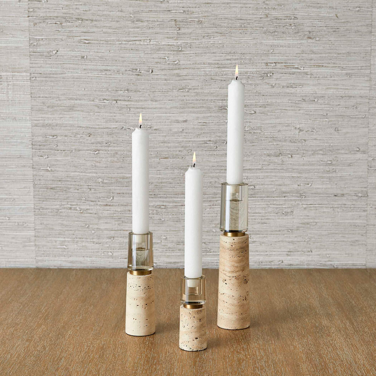 Optic - Candleholders (Set of 3) - Travertine