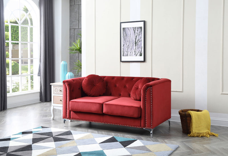 Glory Furniture stylish sloped arm stationary loveseat with plush cushions and modern design, perfect for cozy living room seating.