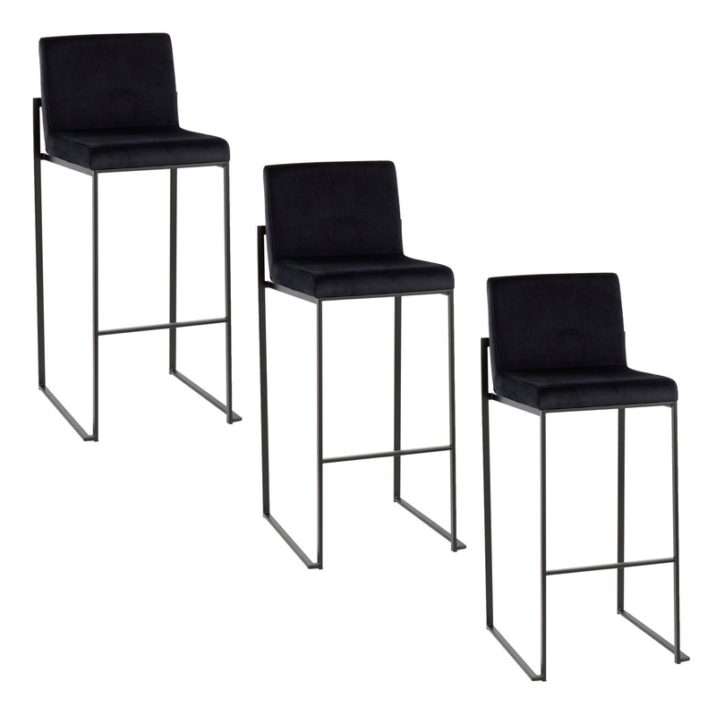 Lumi Source Fuji contemporary high back barstool with elegant design, featuring a sleek wooden frame and plush upholstered seat.