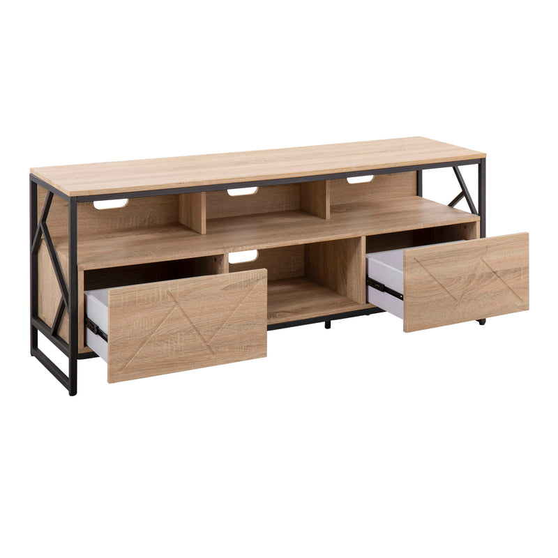 Lumi Source Folia contemporary TV stand with open shelving and sleek design, ideal for modern living room entertainment setup.