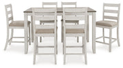 Skempton - Counter Height Dining Table and Bar Stools (Set of 7) - White / Light Brown - R&R Furniture Gallery (Fountain Valley, CA)