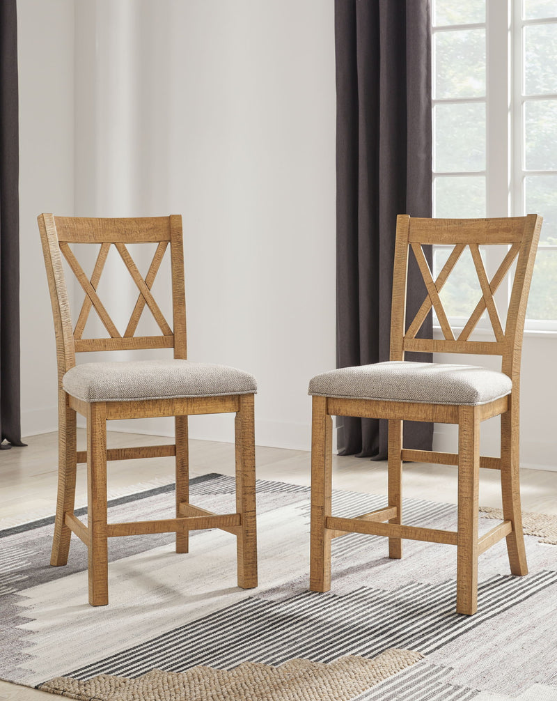 Havonplane - Upholstered Barstool (Set of 2) - Brown - R&R Furniture Gallery (Fountain Valley, CA)