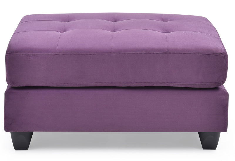 Contemporary upholstered ottoman by Glory Furniture featuring a chic, modern design with soft fabric and sturdy wooden legs.