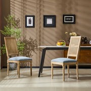 French Country Dining Chair With Rectangular Cane Backrest And Smooth Upholstered Seating - R&R Furniture Gallery (Fountain Valley, CA)