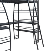 Loft Bed With 4 Layers Of Shelves And L-Shaped Desk, Stylish Metal Frame Bed With A Set Of Sockets, USB Ports And And Wireless Charging - R&R Furniture Gallery (Fountain Valley, CA)
