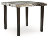 Jesina square dining room counter table by Signature Design by Ashley, dark brown wood with beige accents, shown in a modern kitchen setting.