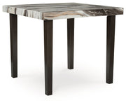 Jesina square dining room counter table by Signature Design by Ashley, dark brown wood with beige accents, shown in a modern kitchen setting.