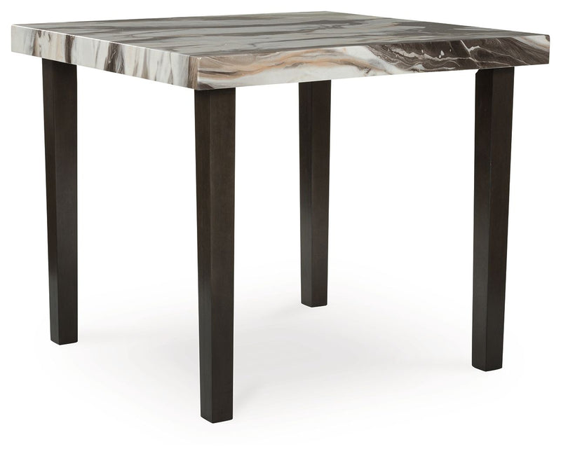 Jesina square dining room counter table by Signature Design by Ashley, dark brown wood with beige accents, shown in a modern kitchen setting.