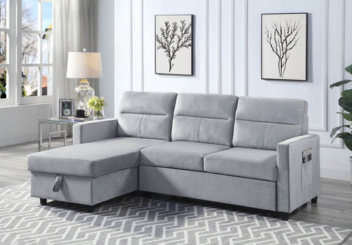 Ruby - Reversible Sleeper Sectional Sofa With Storage Chaise And Side Pocket - Light Gray - R&R Furniture Gallery (Fountain Valley, CA)