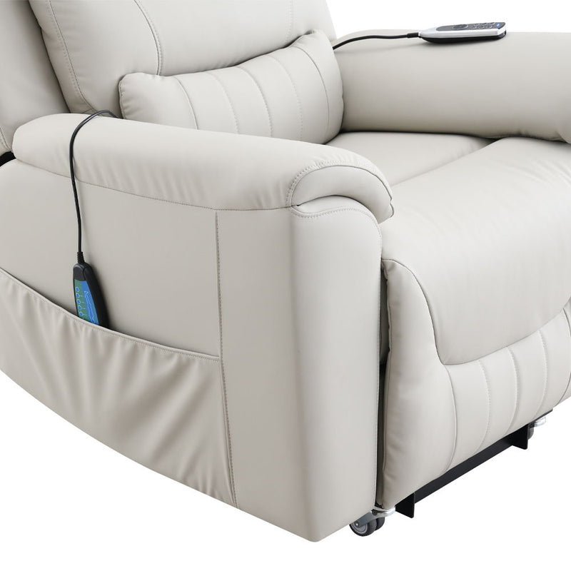 Marsha - Power Recliner With Lift & Massage - Light Gray Leather - R&R Furniture Gallery (Fountain Valley, CA)