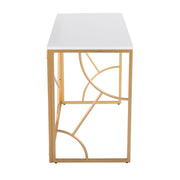 Lumi Source Constellation contemporary writing desk with a sleek wooden top and modern metal legs, ideal for home office use.