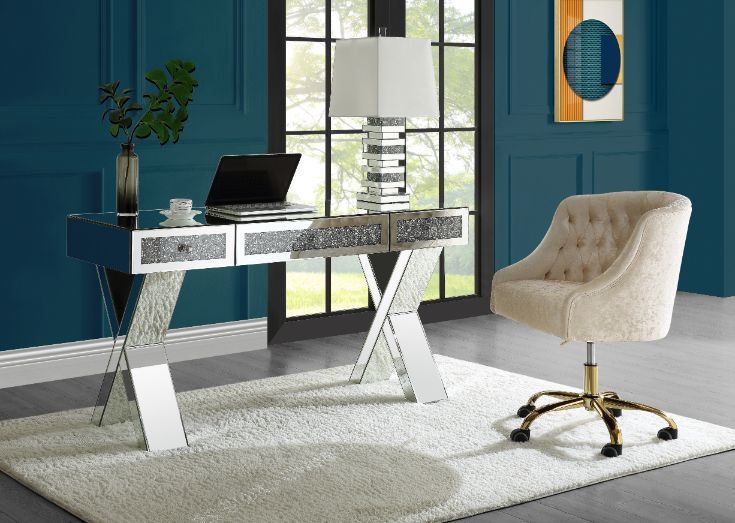 Noralie - 32" Writing Desk - Mirrored & Faux Diamonds - R&R Furniture Gallery (Fountain Valley, CA)