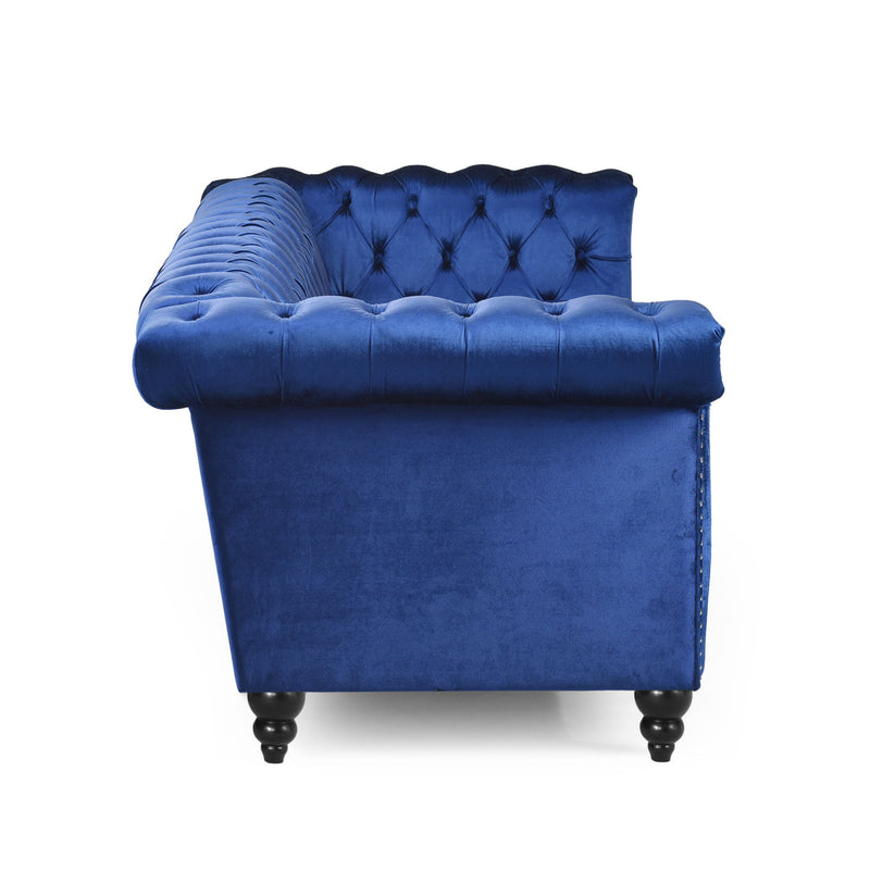 Noble House Chesterfield style 3-seater sofa with deep button tufting and classic stationary design in a luxurious fabric.
